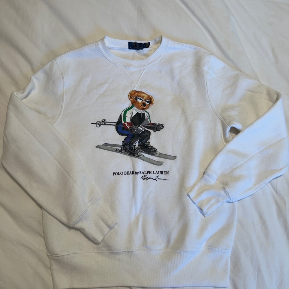 Ralph Lauren White Polo Bear Ski Crewneck Sweatshirt